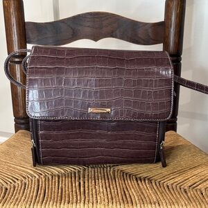 Vintage Liz Claiborne Dark Brown Croc-Embossed Bag